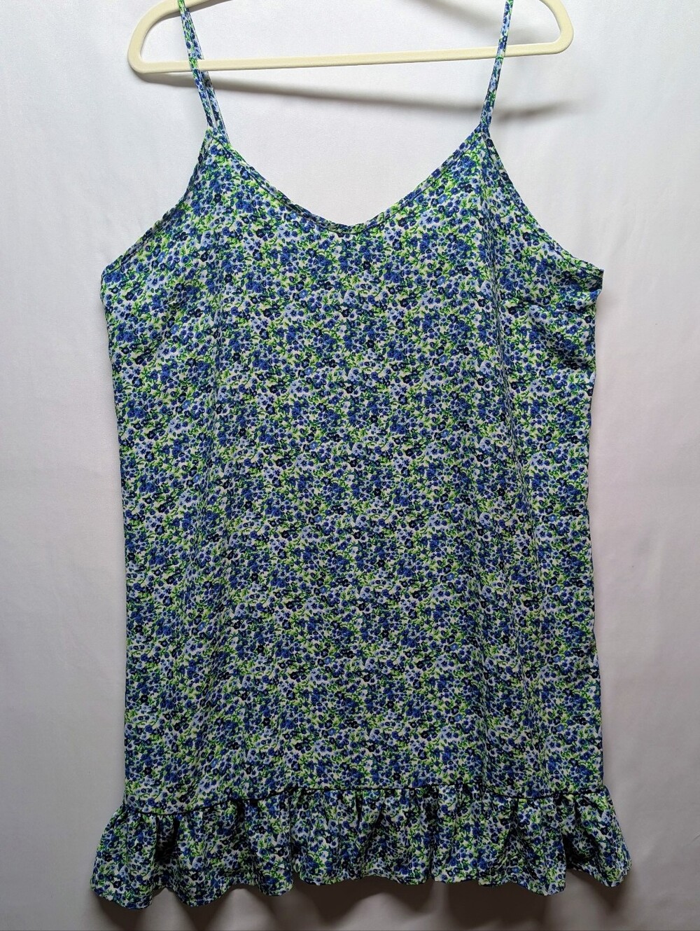 Womance Floral Vine Print Spaghetti Strap Cami Dress - Blue & Green